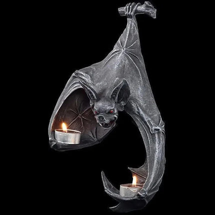 Bat Wall Tealight Holder Halloween Candlestick Bat Statue Garden Hanging