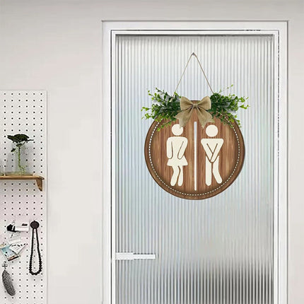 Rustic Round Wooden Toilet Sign 23CM Hanging Gender Door Plaque Bathroom Wall Home Decor