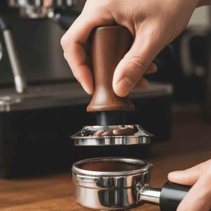 53mm Beech Wood Coffee Tamper Threaded Base with Internal Spring