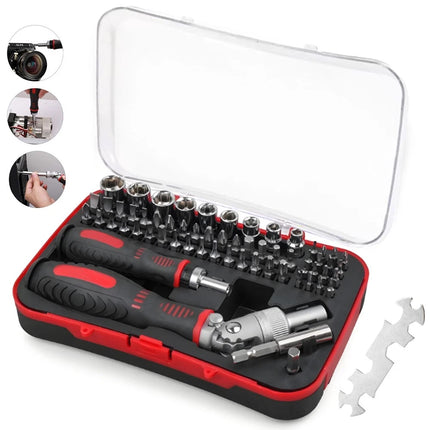 61-Piece Screwdriver Bit & Socket Set: 1/4-Inch Hex & Torx Bits, Plus Right-Angle Ratchet