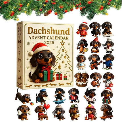 2D Acrylic Christmas Countdown Advent Calendar, 24‑Day Dachshund Design Tree Hanging Ornament, Holiday Gift