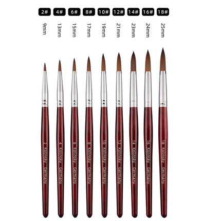 9PCS Acrylic Nail Brush Kolinsky Sable Hair Liquid Powder Crystal Pink Metal Handle