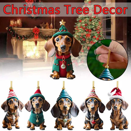 7X Dachshund Dog Pendants Acrylic Cute Sausage Dog Christmas Decor 2D
