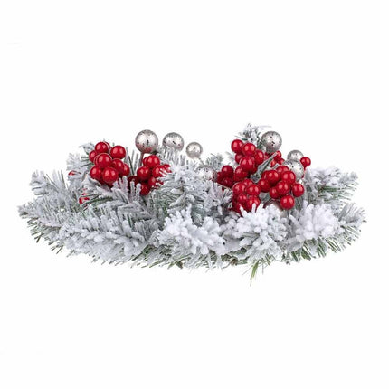 1 Pack Christmas Snow‑Dusted Red Berry Candle Ring Wreath, Table Centrepiece Ornament