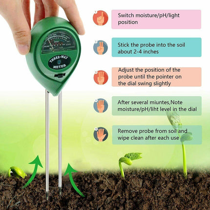 3 in 1 Soil PH Tester Moisture Sunlight Light Test Meter for Garden Plant Lawn