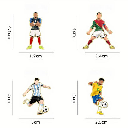 4PCS Football Star Pin Badges, Sports Enamel Lapel Pins, Fan Backpack & Clothing Accessory