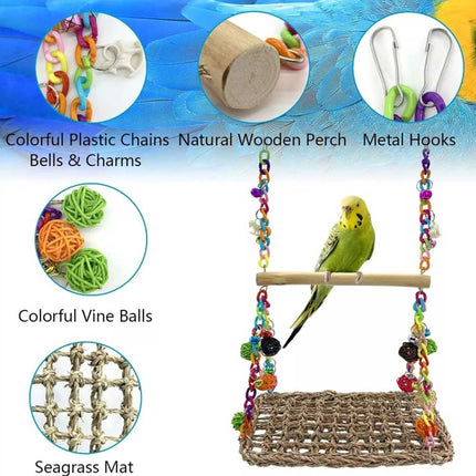 Parrot Hammock Swing Toy with Colourful Chain Double Swing for Bird Cage Play
