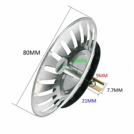 2X High Quality Stainless Steel Kitchen Waste Sink Drain Strainer Plug Stopper