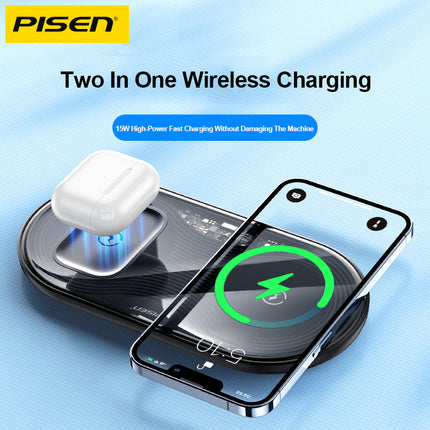 PISEN Transparent 2-in-1 Fast Wireless Charger for iPhone AirPods Apple Watch