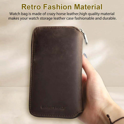 Portable Zipper Watch Storage Leather Case