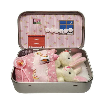 2 Pack Easter Bunny Plush Toys in Tin Box Pocket Hug Ornament Gift