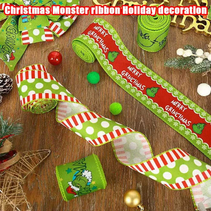 4pcs Grinchs Ribbon Wired 2.5In 4 Roll 20Yards Christmas Ribbon Wreaths Bows DIY