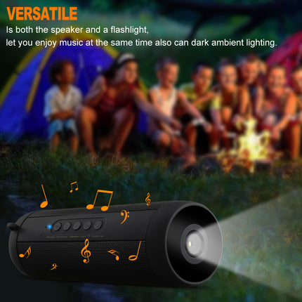 Waterproof Bluetooth Portable Speaker with Subwoofer, TF Card, Flashlight & Radio
