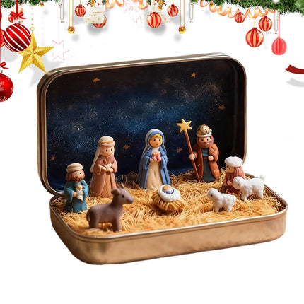 Portable Pocket Nativity Scene 3D High-Quality Mini Christmas Decor in Tin Box