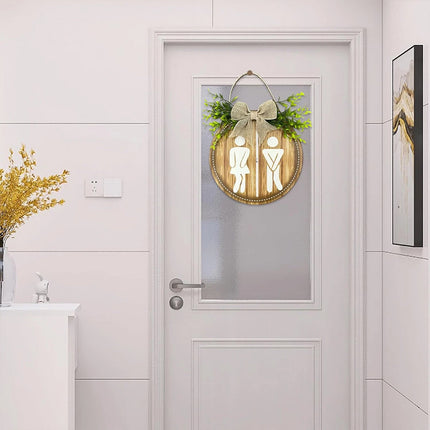 Rustic Round Wooden Toilet Sign 23CM Hanging Gender Door Plaque Bathroom Wall Home Decor