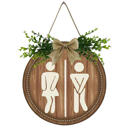 Rustic Round Wooden Toilet Sign 23CM Hanging Gender Door Plaque Bathroom Wall Home Decor