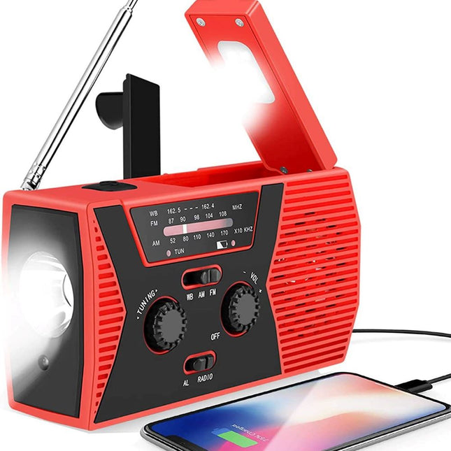 Portable Solar Hand Crank Emergency Radio, Waterproof Flashlight with Reading Light for Outdoor Camping Survival