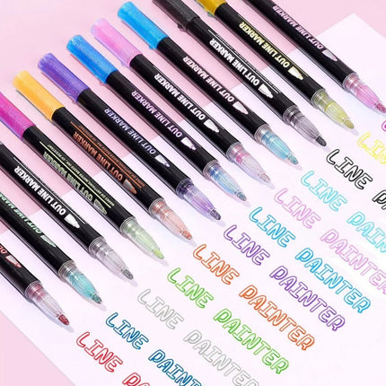 12 Colors Drawing Double Line Outline Pen Highlighter Marker Pens For School