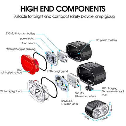 2PCS Super Bright Bike Light Set, Front & Rear LED Lights, Waterproof Bicycle Torch Lamps for Safe Night Riding
