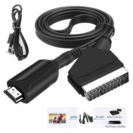 Portable Scart To HDMI Converter with USB Cable Video Audio Adapter For HD TV