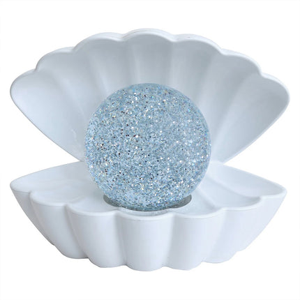 7 Colour Changing LED Clam Shell Mood Light White Glitter Table Lamp