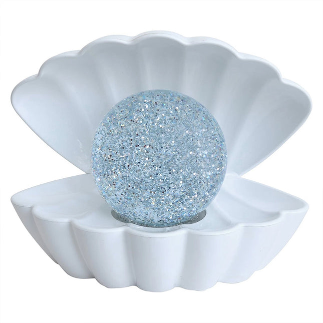 7 Colour Changing LED Clam Shell Mood Light White Glitter Table Lamp