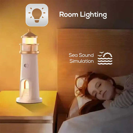 3 in 1 Lighthouse Moon Projector Lamp, Bluetooth Speaker, White Noise Ocean Sound Night Light