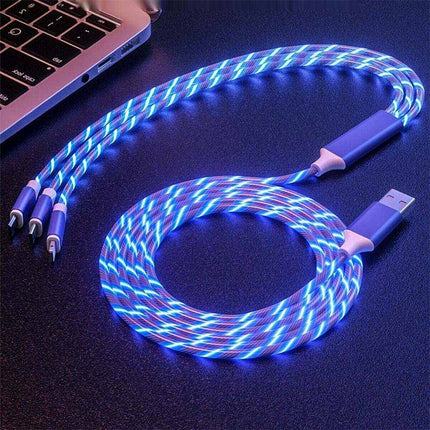 4Pcs 1M LED Flowing Light Charging Cable, 3 in 1 Multi Connector Charger Cord