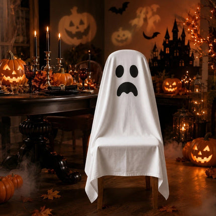 Halloween Dining Chair Cover, Skull Pattern Seat Protector, 120x200cm