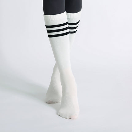 Women's Mid-Calf Striped Yoga Socks, Non-Slip for Indoor Floor Workout