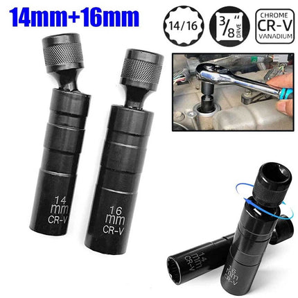 2X Magnetic Thin-Wall Swivel Spark Plug Socket, 12-Point Drive, 14mm & 16mm Sizes