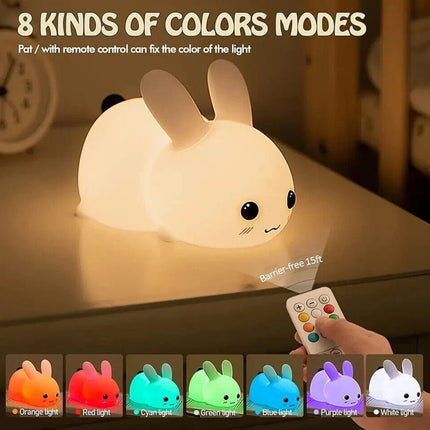 Bunny Kids Night Light, Rechargeable RGB Silicone Lamp with Remote Control for Bedroom