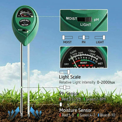 3 in 1 Soil PH Tester Moisture Sunlight Light Test Meter for Garden Plant Lawn