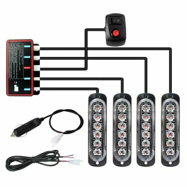 4-Pack 6-LED Amber Recovery Strobe Light 12V Flashing Marker Beacon Light Bar for Cars