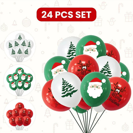 24X Merry Christmas Latex Balloons Red Green White Santa Theme for Festive Party Decorations
