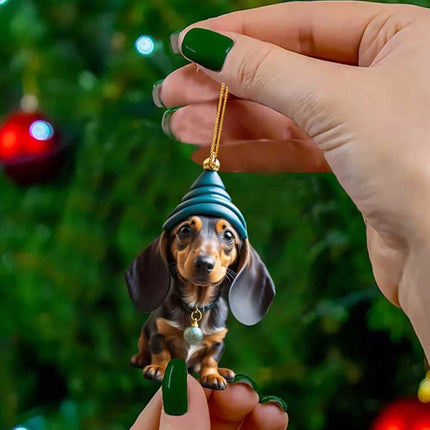 7X Dachshund Dog Pendants Acrylic Cute Sausage Dog Christmas Decor 2D