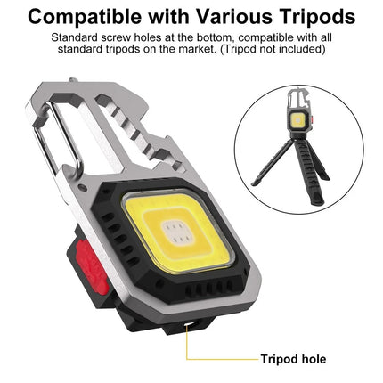 1x  Magnetic COB LED Keychain Torch - USB Rechargeable Mini Work Light for Outdoor and Repair
