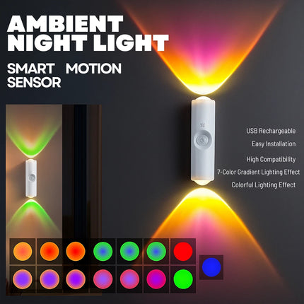 Magnetic RGB LED Night Light Smart Motion Sensor & USB Rechargeable Ambient Lamp