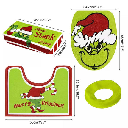 NEW Christmas Grinchs Bathroom Decor Set Toilet Seat Cover Xmas Home Decoration