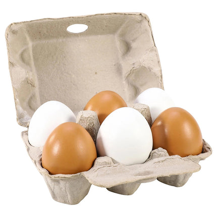 6 Wooden Fake Eggs in Carton, Pretend Play Educational Food Toy