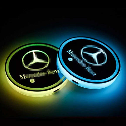 2Pcs RGB LED Car Cup Holder Light Mats Universal Interior Drink Coaster Lights
