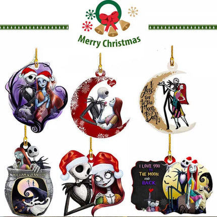 6 Pack The Nightmare Before Christmas Jack &Sally on Tombstone Xmas Tree Pendant