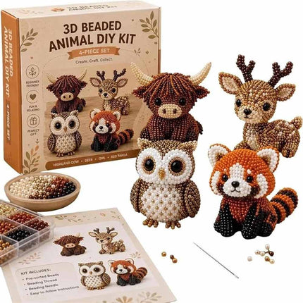 3D Beaded Animal DIY Craft Kit, Cute Animal Bead Embroidery Starter Set, Handmade Beading Project for Adults & Beginners