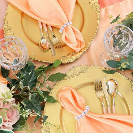 2Pcs Beaded Imitation Pearl Napkin Rings, Silver & Gold Dinner Table Decor Holders