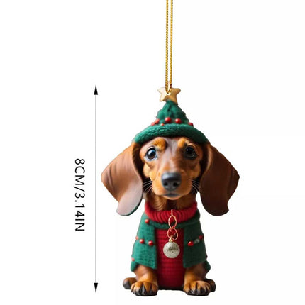 7X Dachshund Dog Pendants Acrylic Cute Sausage Dog Christmas Decor 2D