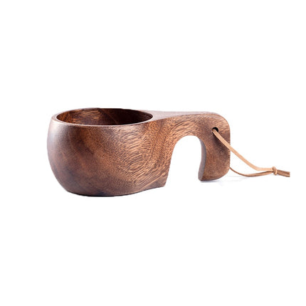 Portable Wooden Coffee Mug with Acacia Handle & Cowhide Lanyard Hook