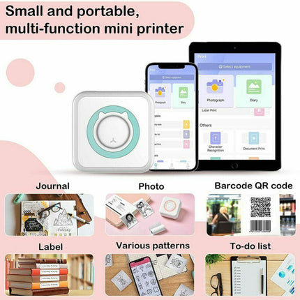 Mini Bluetooth Inkless Thermal Printer, Portable Photo & Label Maker with Paper Rolls