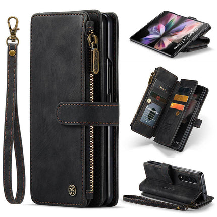 For Samsung Galaxy Z Fold3 / Z Fold4 Case Flip Leather Zipper Wallet Stand Cover