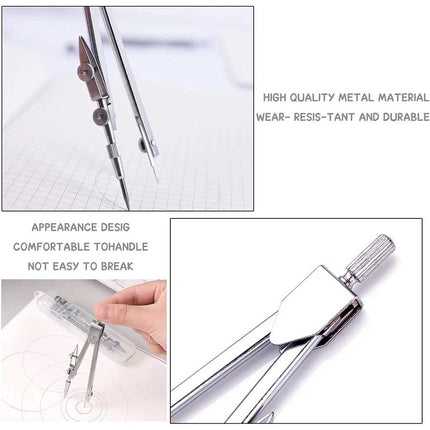 Premium Metal Drafting Compass, Reusable Geometry Drawing Tool with Refillable Leads
