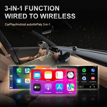 3 in 1 Wireless iOS CarPlay Android Auto Mirror Adapter, BT5.0 USB Plug & Play Car Adapter